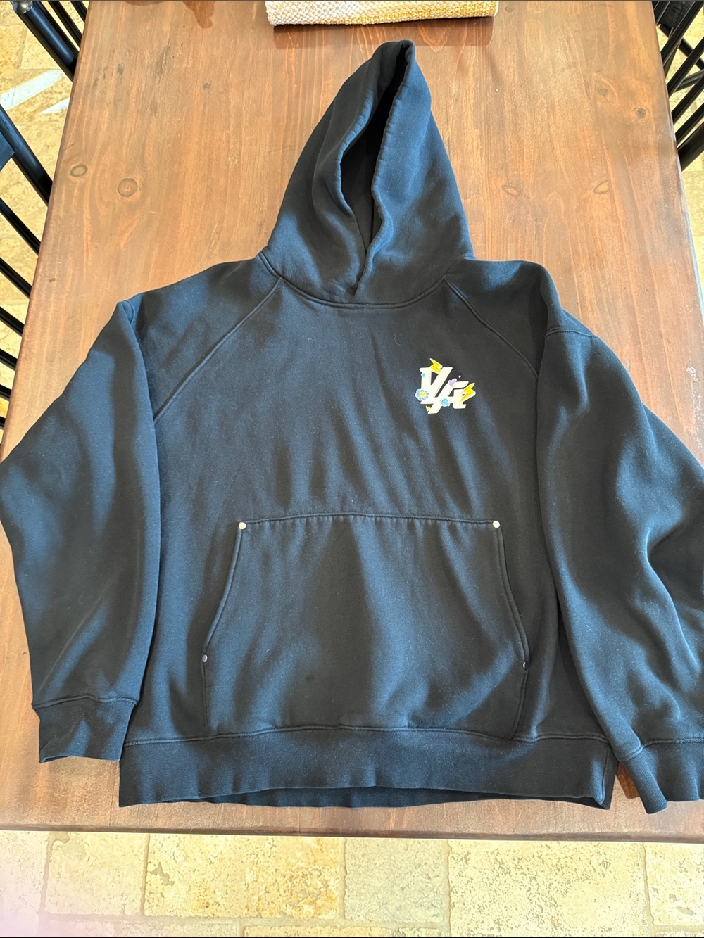 YoungLA Black Crewneck Hoodie with Small Multicolor Chest Logo